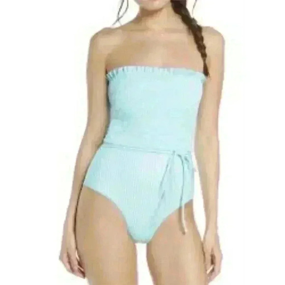 Chelsea28 Smocked One Piece Swimsuit Color Teal Size S - Picture 2 of 12